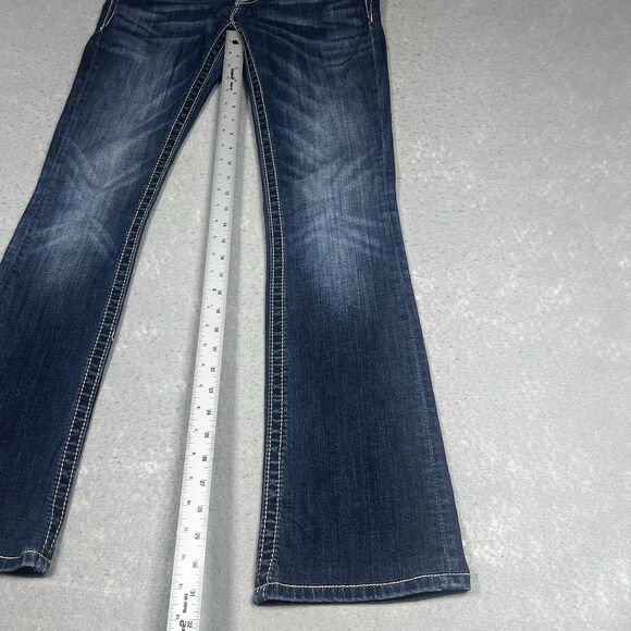 Miss Me Jeans Womens Size 28 Signature Rise Boot Dark Blue Wash Bejazzled Pocket - Picture 8 of 14